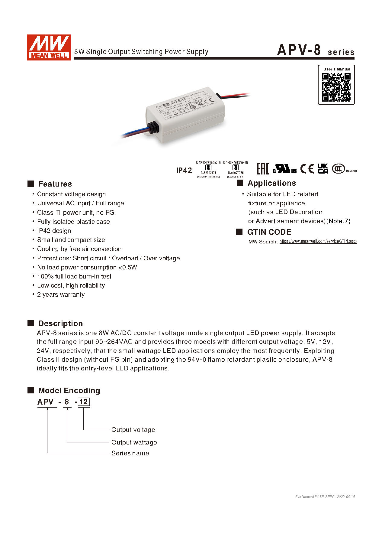 thumbnail interactive-video image 1 of Meanwell Apv 8 12 Price Controlador LED Mean Well APV-8-12 - 12V, 0.67A, Entrada 90-264VAC Meanwell 8 12 Power Supply 1 of 13