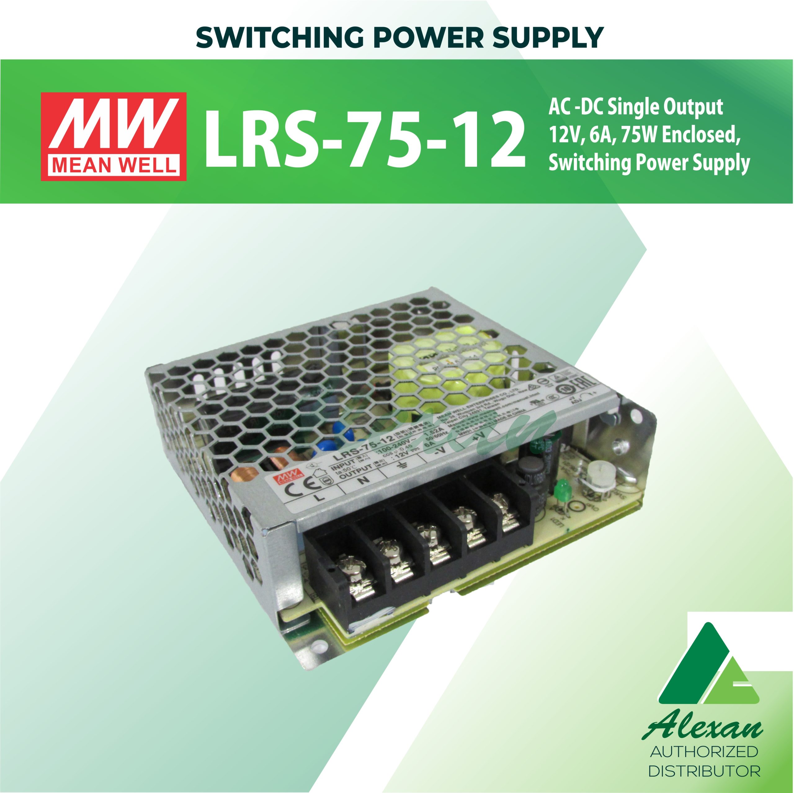 thumbnail image 2 of Mean Well LRS-75-12 AC/DC Power Supply – 12V 6.2A 75W Industrial Switching PSU 2 of 4